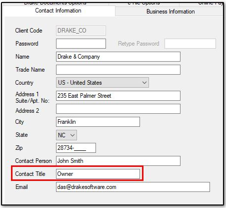 Contact information tab